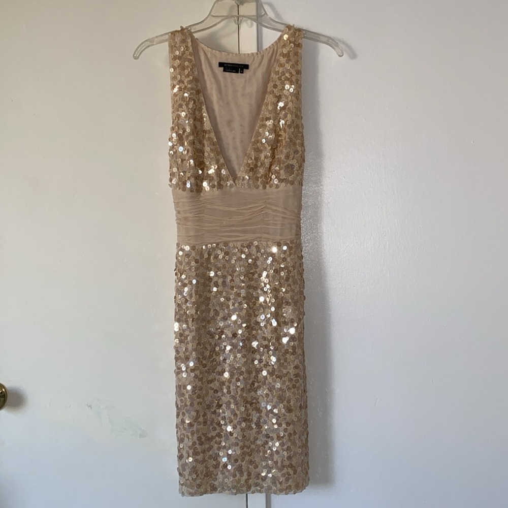 NWOT - BCBG MacAzria - Sequin V-Neck Dress in Champagne - medium